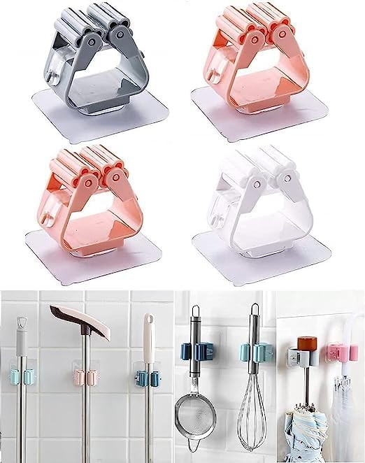 Wall Mop & Broom Holders, Self-Adhesive (Pack of 3)