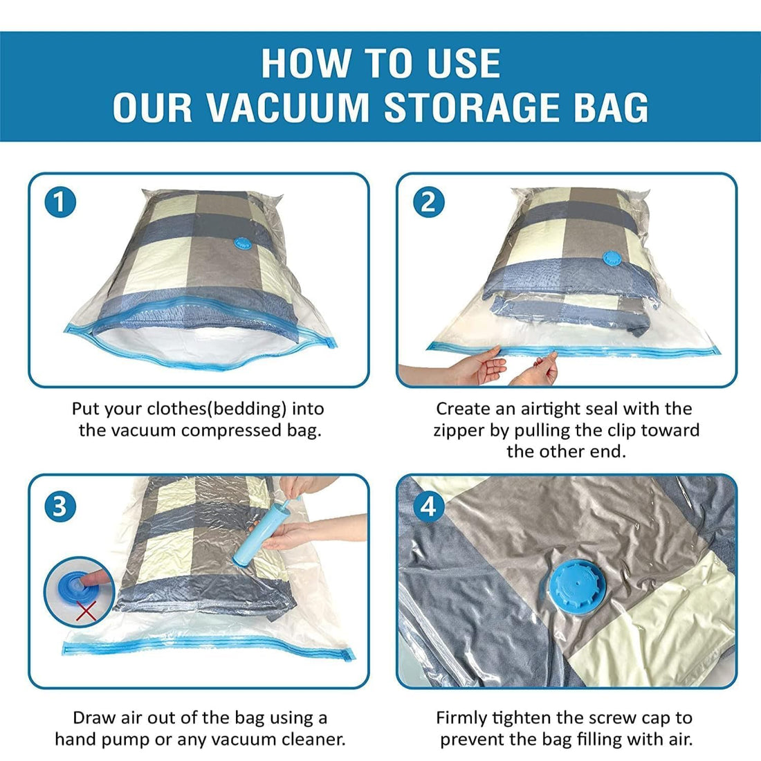 Fill: Vacuum Storage Bags for Clothes, with Hand Pump