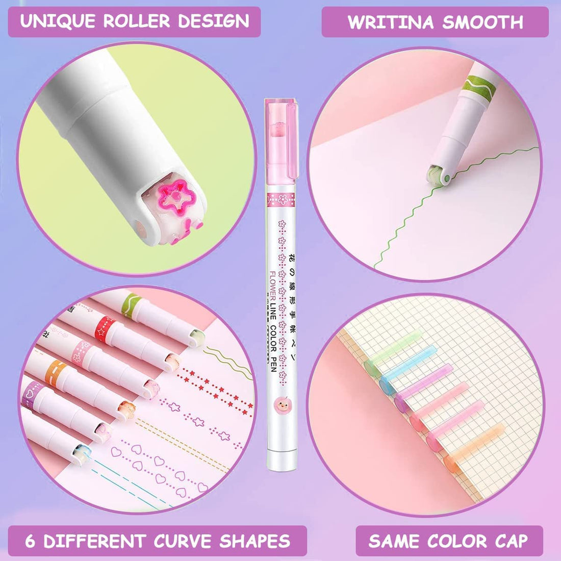 Curve Line Highlighter Pens (Set of 6)